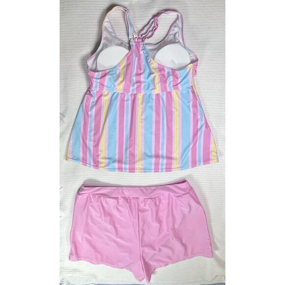 Modlily Women’s Size XL Lace Up Pink Multi Stripe Print Tankini NWOT - Picture 7 of 8